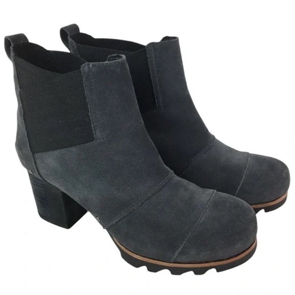 Sorel Addington Studded Chunky Chelsea Women’s Gray Suede Booties Boots Sz 8.5